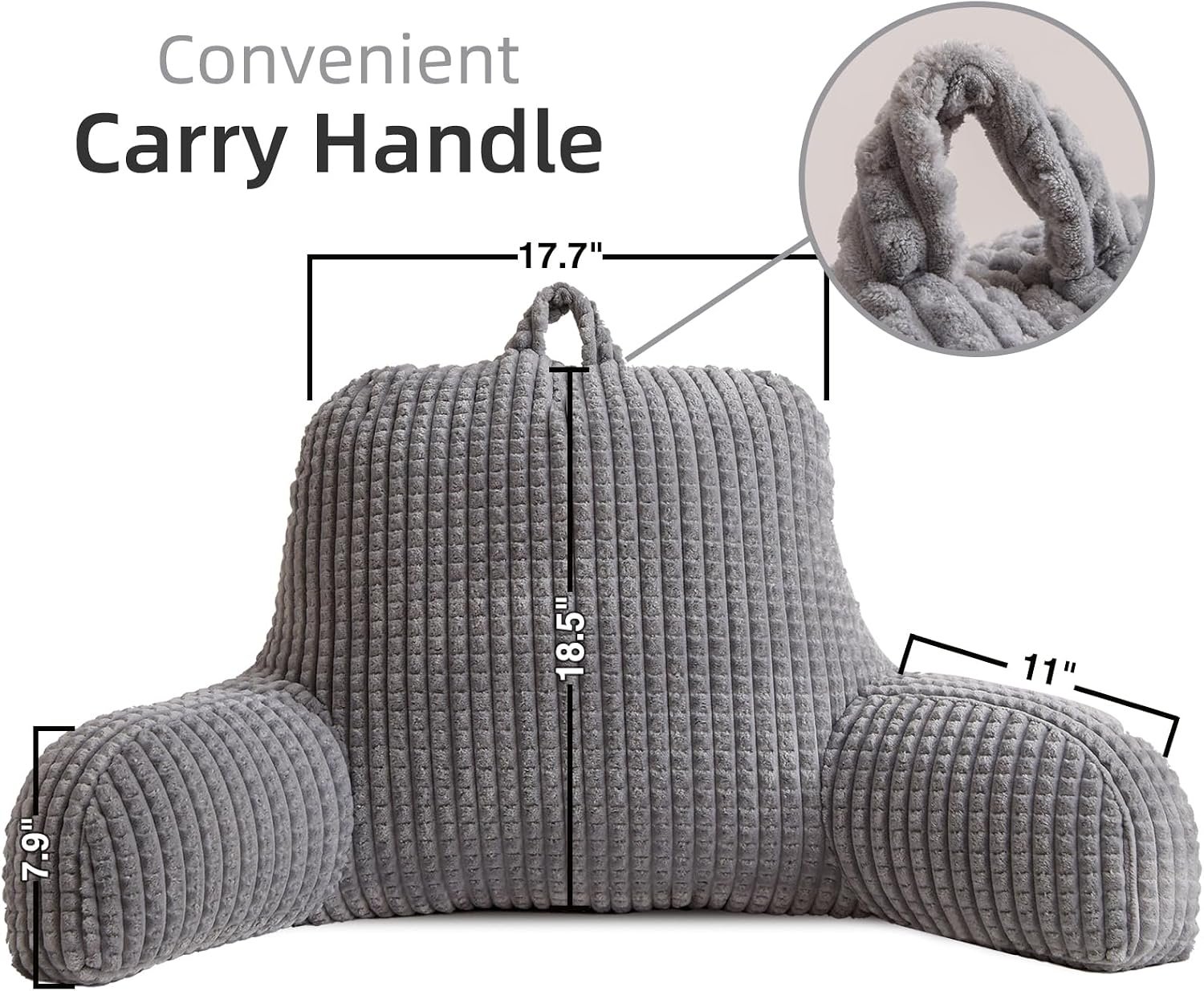Large Reading Pillow Bed Wedge Backrest with Arms Grey - Image 2