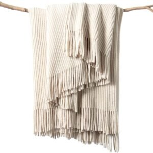 Boho Chenille Knit Throw White Cream