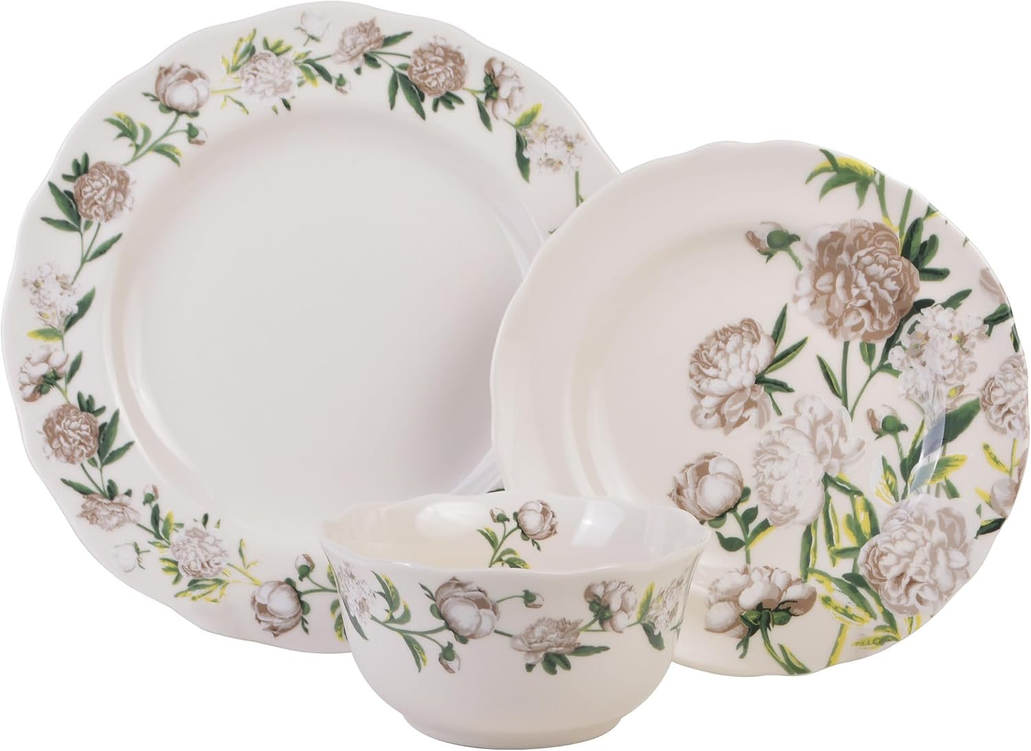 12-Piece Neutral Porcelain Dinnerware Set Glossy Finish - Image 2