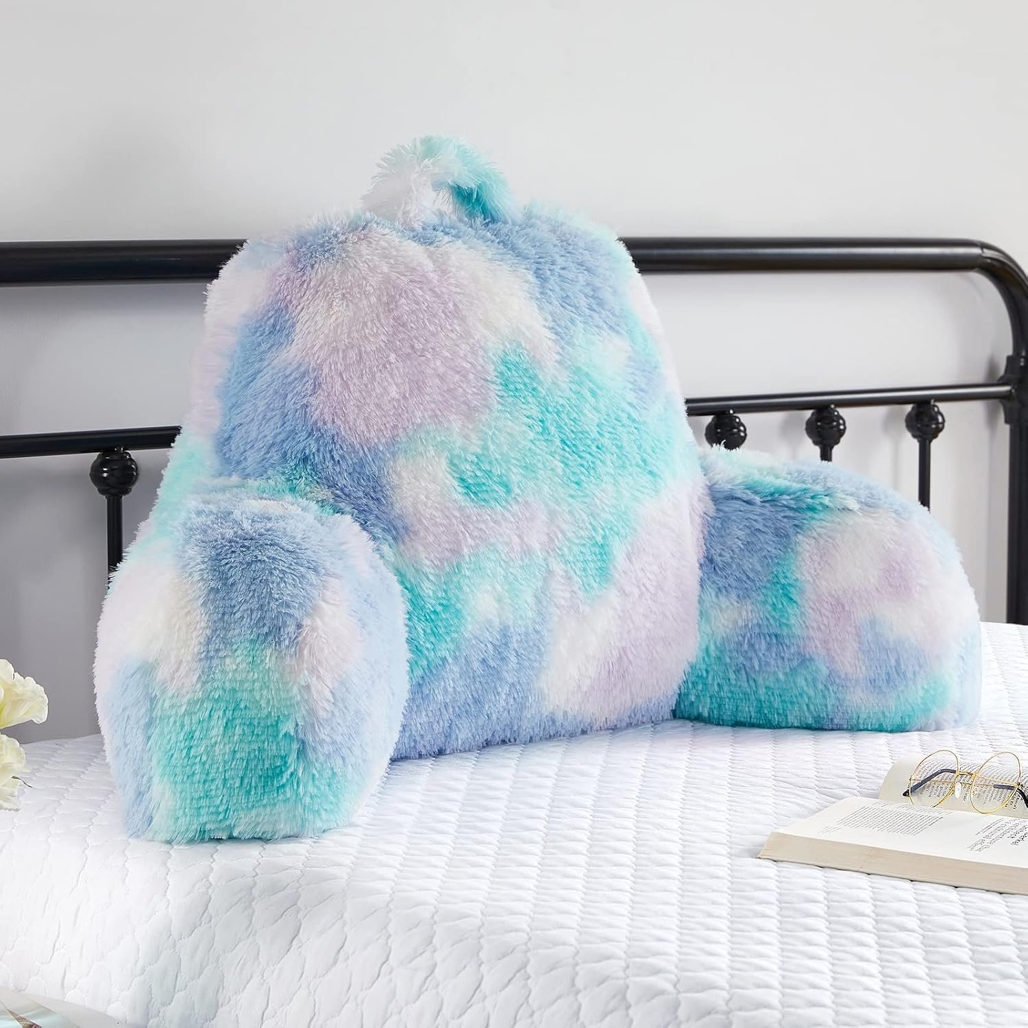 Cozy Fur Backrest Pillow with Arms 30x17x17