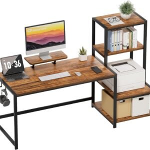 67-Inch Computer Desk with Printer Shelf Reversible Brown