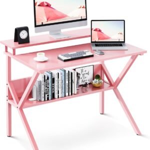 27.5-Inch Compact Small Desk with Storage Pink