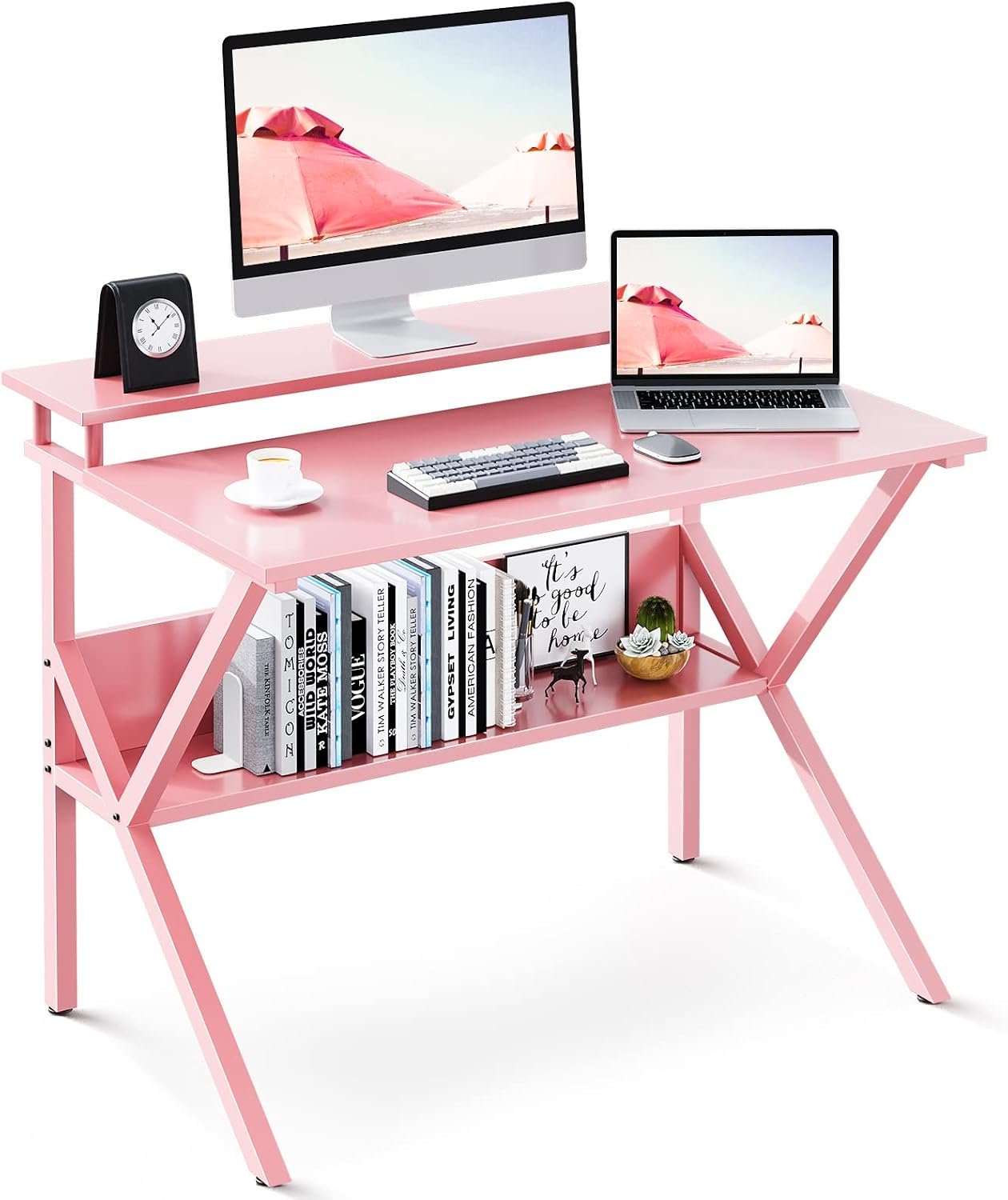 27.5-Inch Compact Small Desk with Storage Pink
