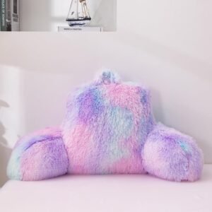 Faux Fur Reading Pillow Bed Wedge Backrest with Arms Tie Dye BluePurple