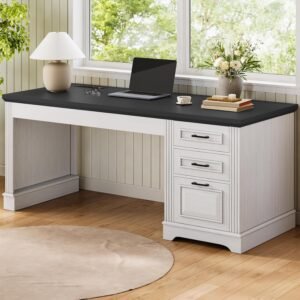 55-Inch Farmhouse Executive Desk with Storage Drawers White