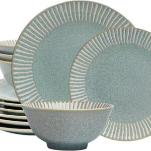 12-Piece Reactive Blue Ceramic Dinnerware Set