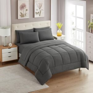 5-Piece Solid Color Down Alternative Comforter Set Gray