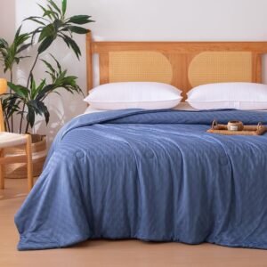 Blue Waffle-Weave Cooling Throw
