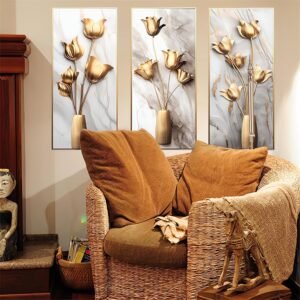 Golden Tulip Vase Wall Stickers 3D Floral Art Decals