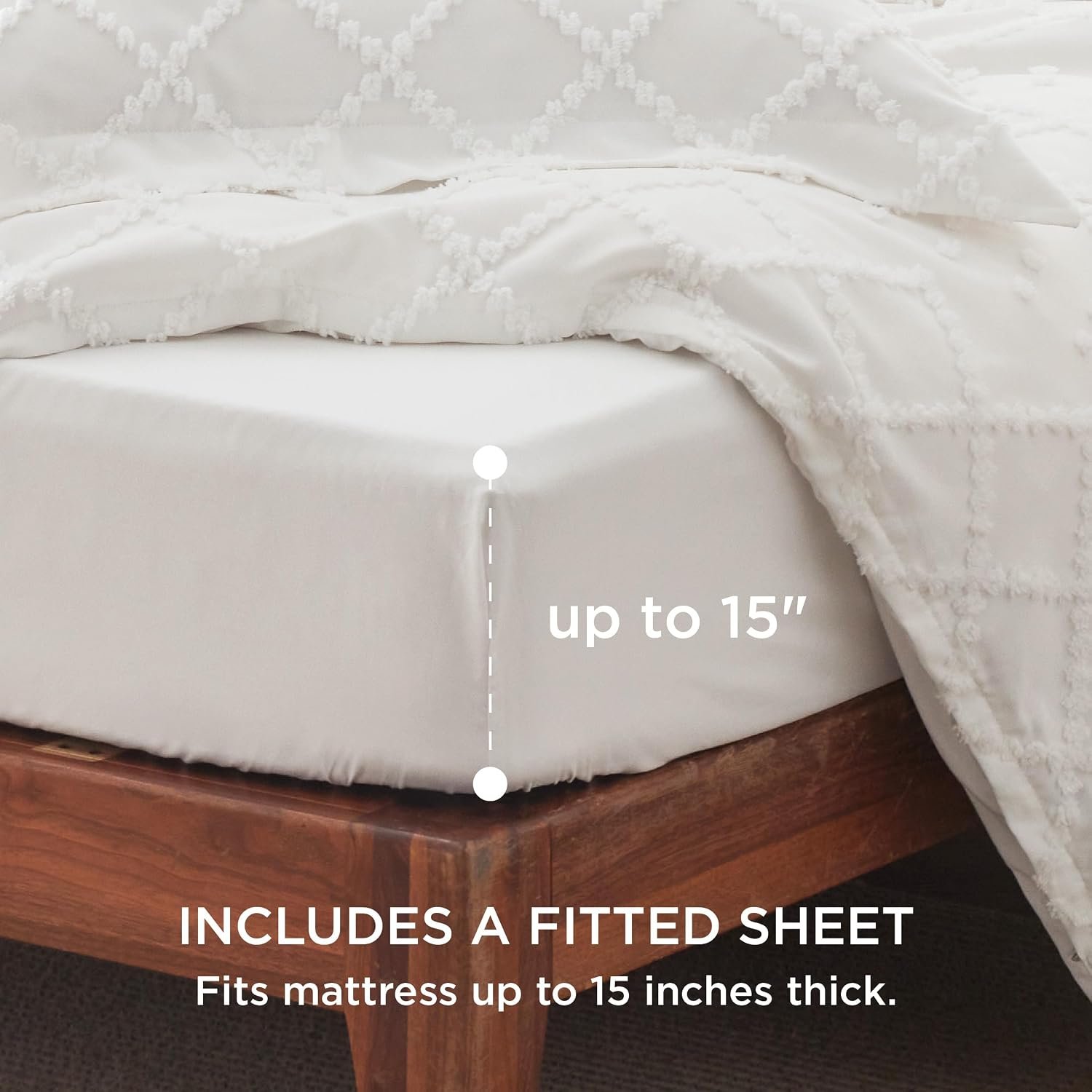 Boho 4-Piece Duvet Cover with Fitted Sheet White - Image 2