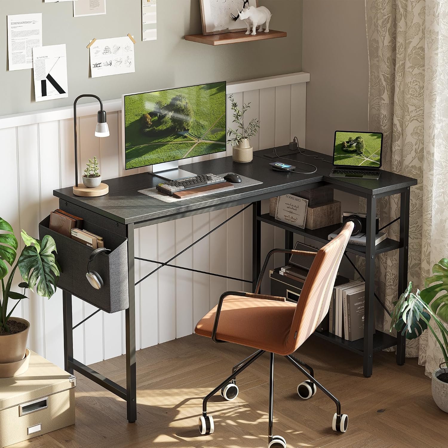 40-Inch Small L-Shaped Computer Desk with Power Outlets - Image 2