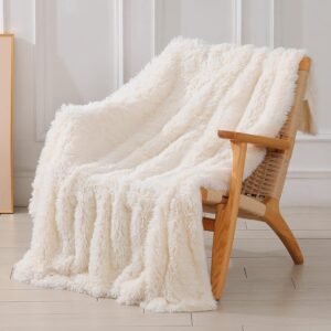Cream White Reversible Faux Fur Shaggy Throw