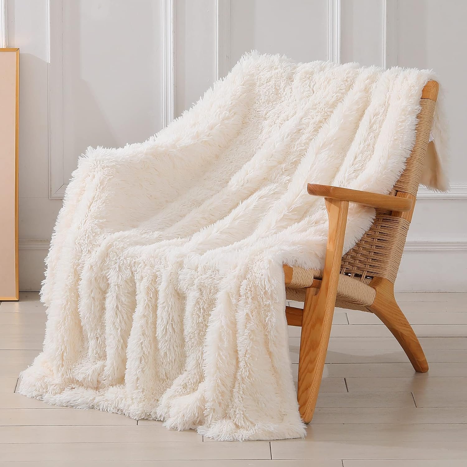 Cream White Reversible Faux Fur Shaggy Throw