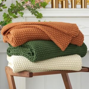 Organic Cotton Chunky Cable Knit Throw Beige