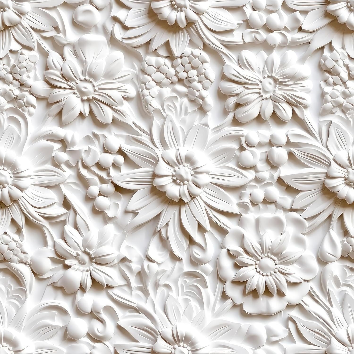 Off White 3D Floral Wallpaper Peel and Stick Embossed Flower