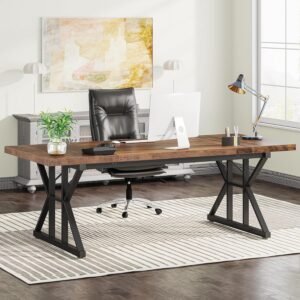 70.8-Inch Large Executive Computer Office Desk Brown/Black