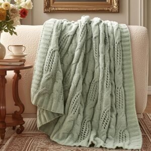 Dual-Sided Chenille Cable Knit Throw Sage Green