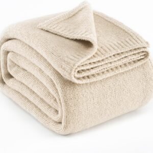 Light Beige Wool Blend Cable Knit Throw