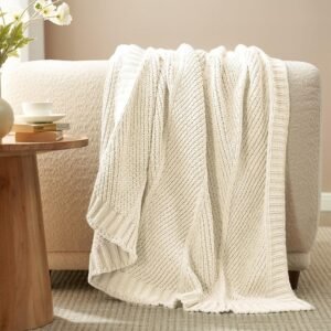 Chevron Chenille Knit Throw Ivory