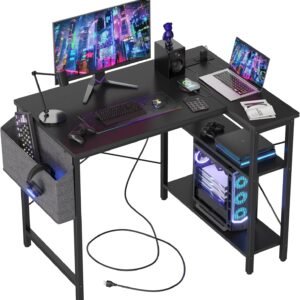 40-Inch Small L-Shaped Computer Desk with Power Outlets
