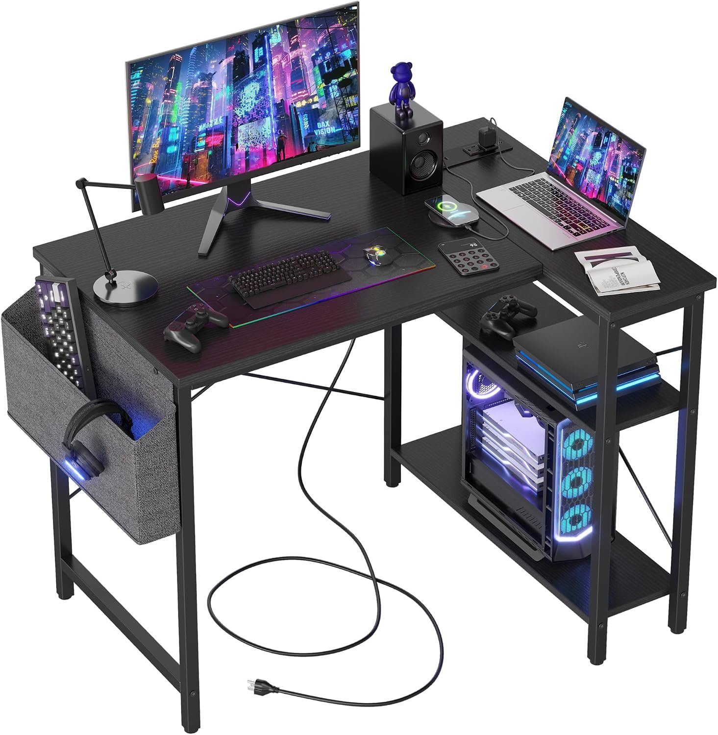 40-Inch Small L-Shaped Computer Desk with Power Outlets