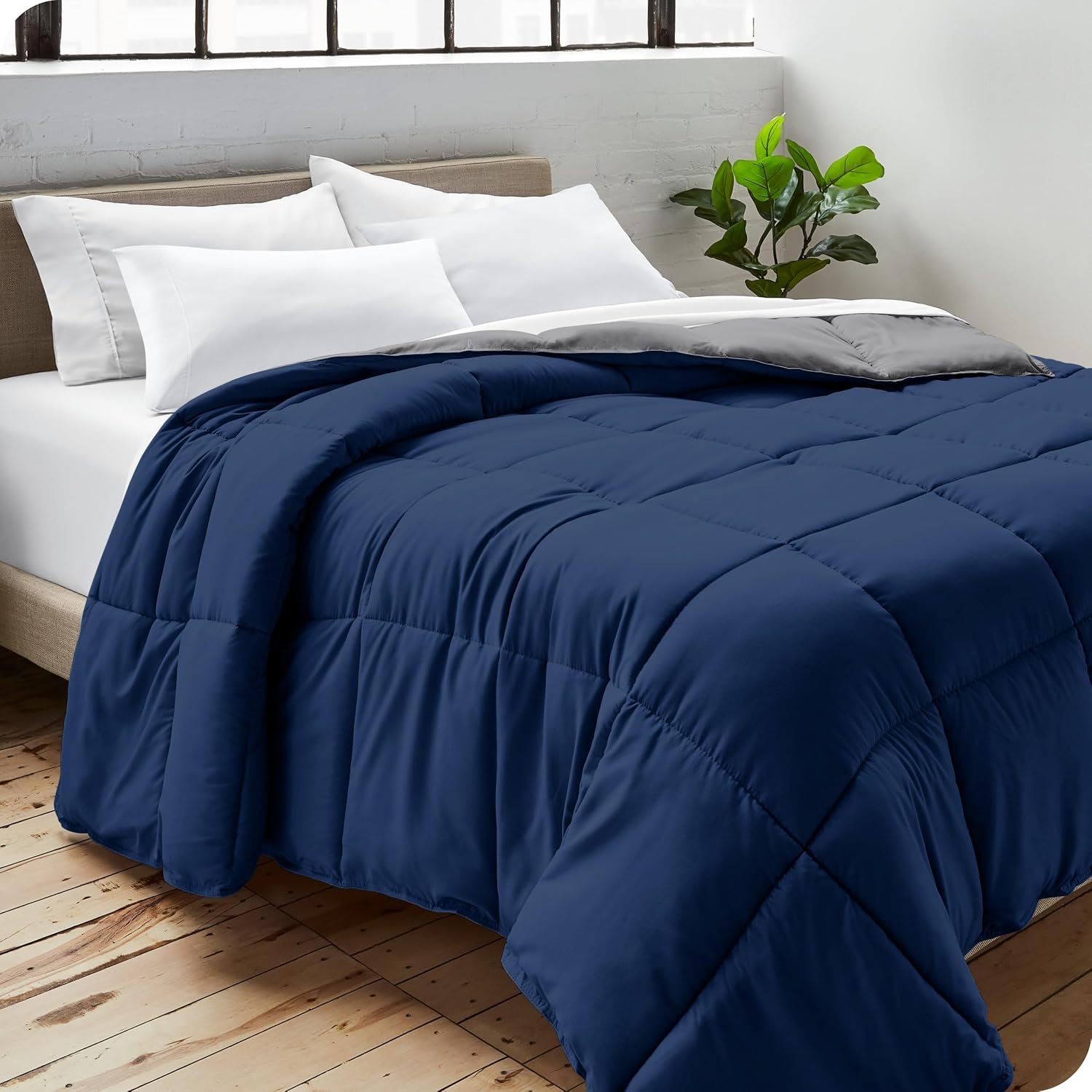 Reversible Goose Down Alternative Comforter Dark Blue/Grey - Image 2