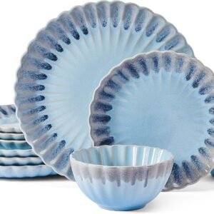 12-Piece Scalloped Rim Plate and Bowl Dinnerware Set