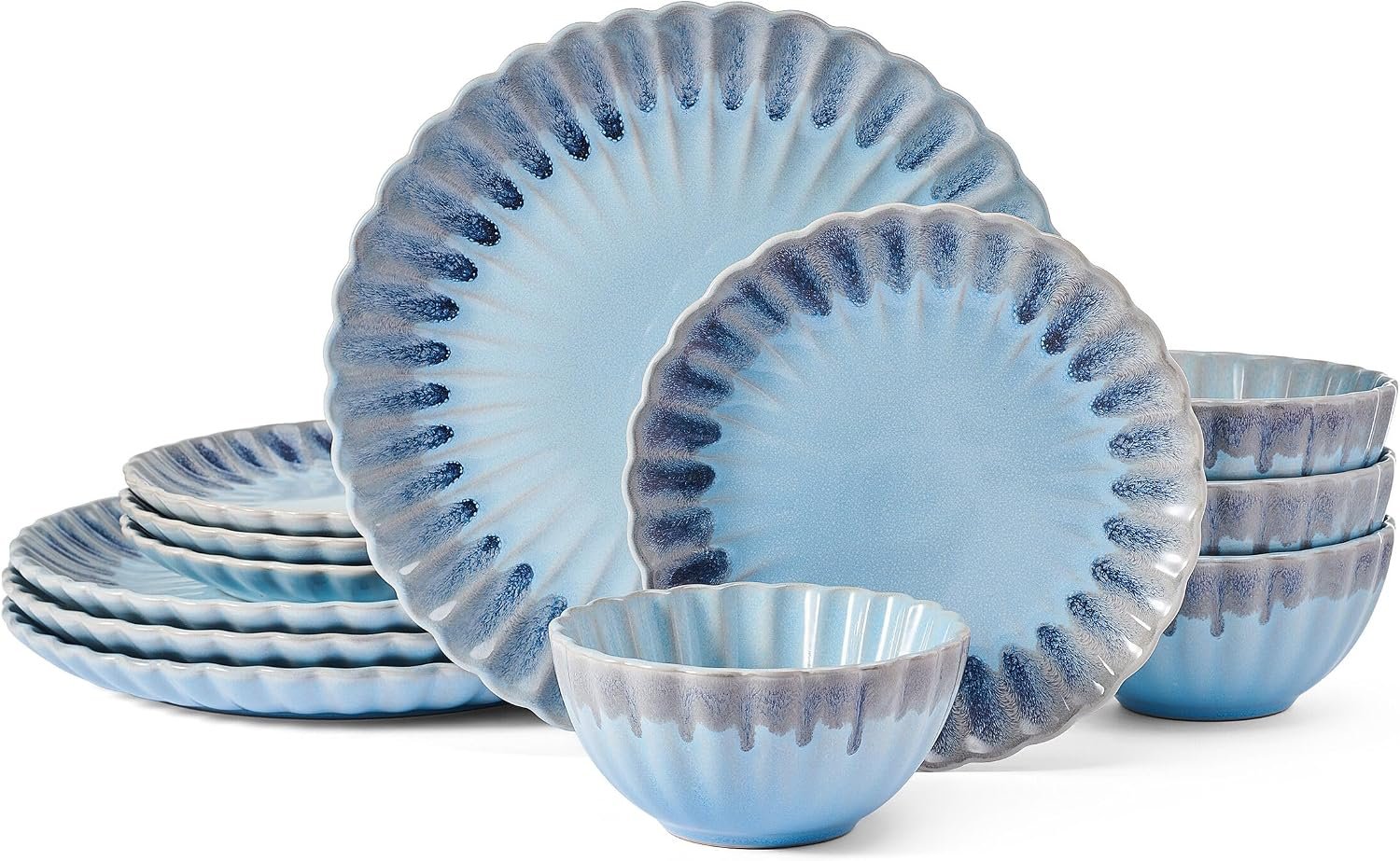 12-Piece Scalloped Rim Plate and Bowl Dinnerware Set