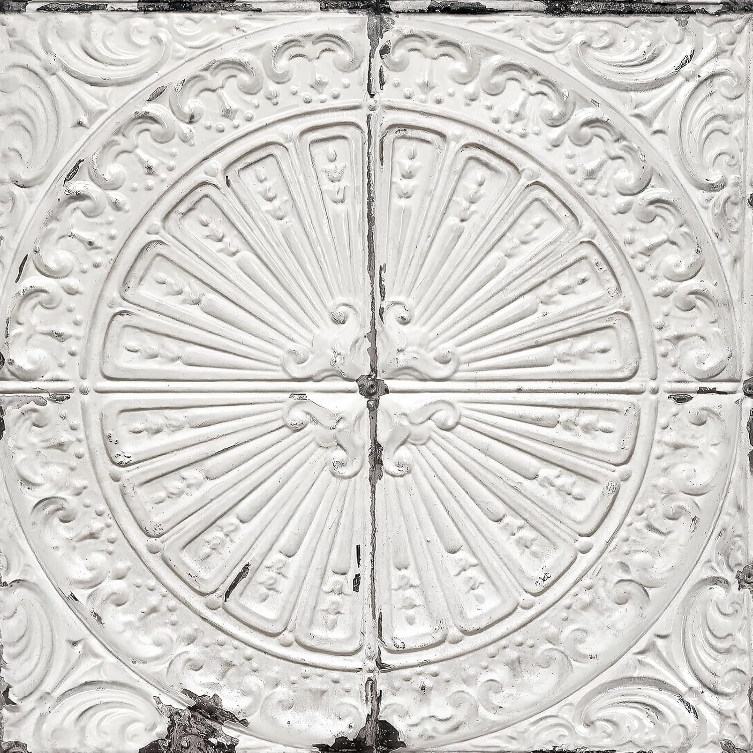 White Tin Tile Wallpaper Peel and Stick Vintage Faux 3D Embossed