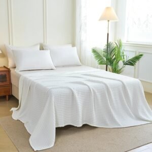 White Bamboo Viscose Waffle Cooling Blanket