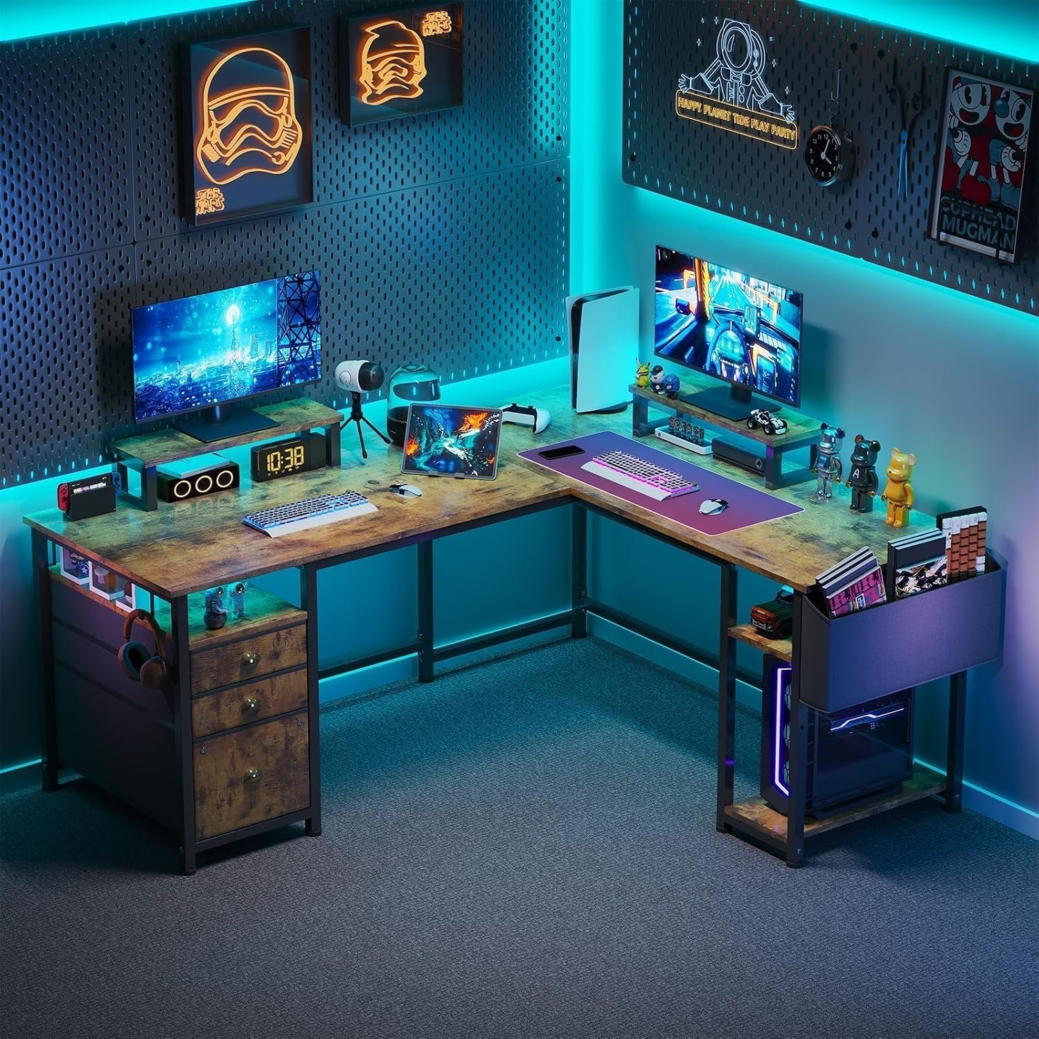 66-Inch L-Shaped Computer Desk with File Drawers Cabinet - Image 2