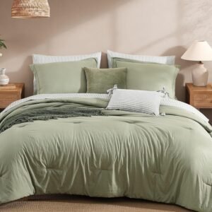 7-Piece Olive Green Prewashed Comforter Set