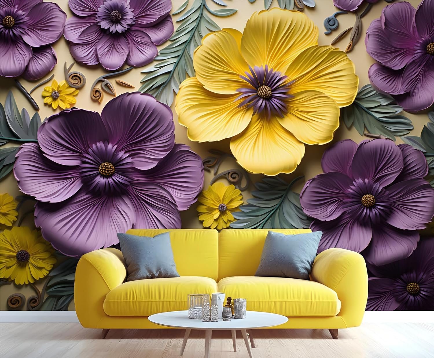 3D Flower Wall Mural Relief Elegant Wallpaper - Image 2