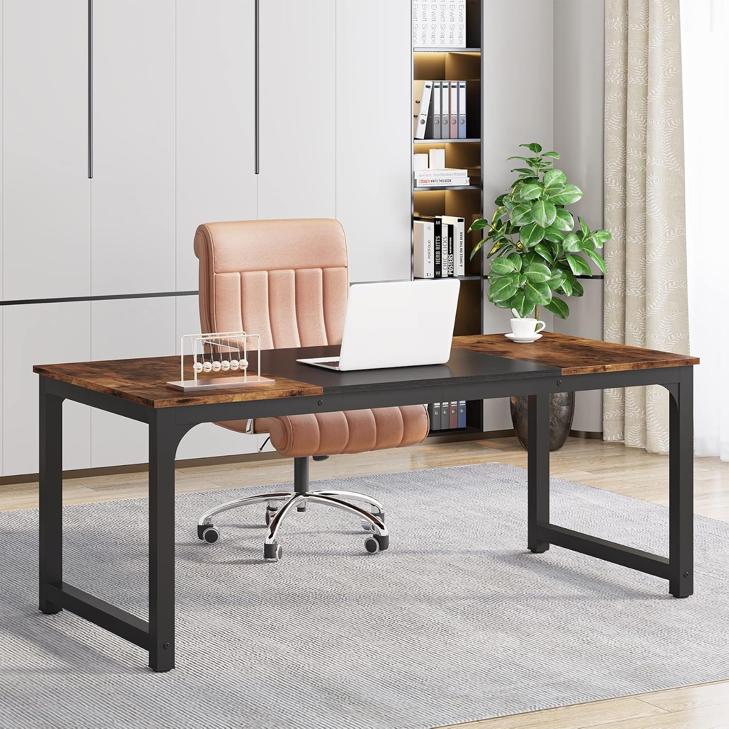 63x31.5 Modern Large Office Computer Desk Vintage Black Metal