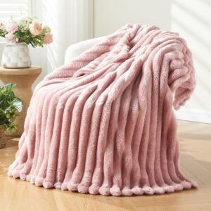 Pink 3D Ribbed Silky Fleece Throw