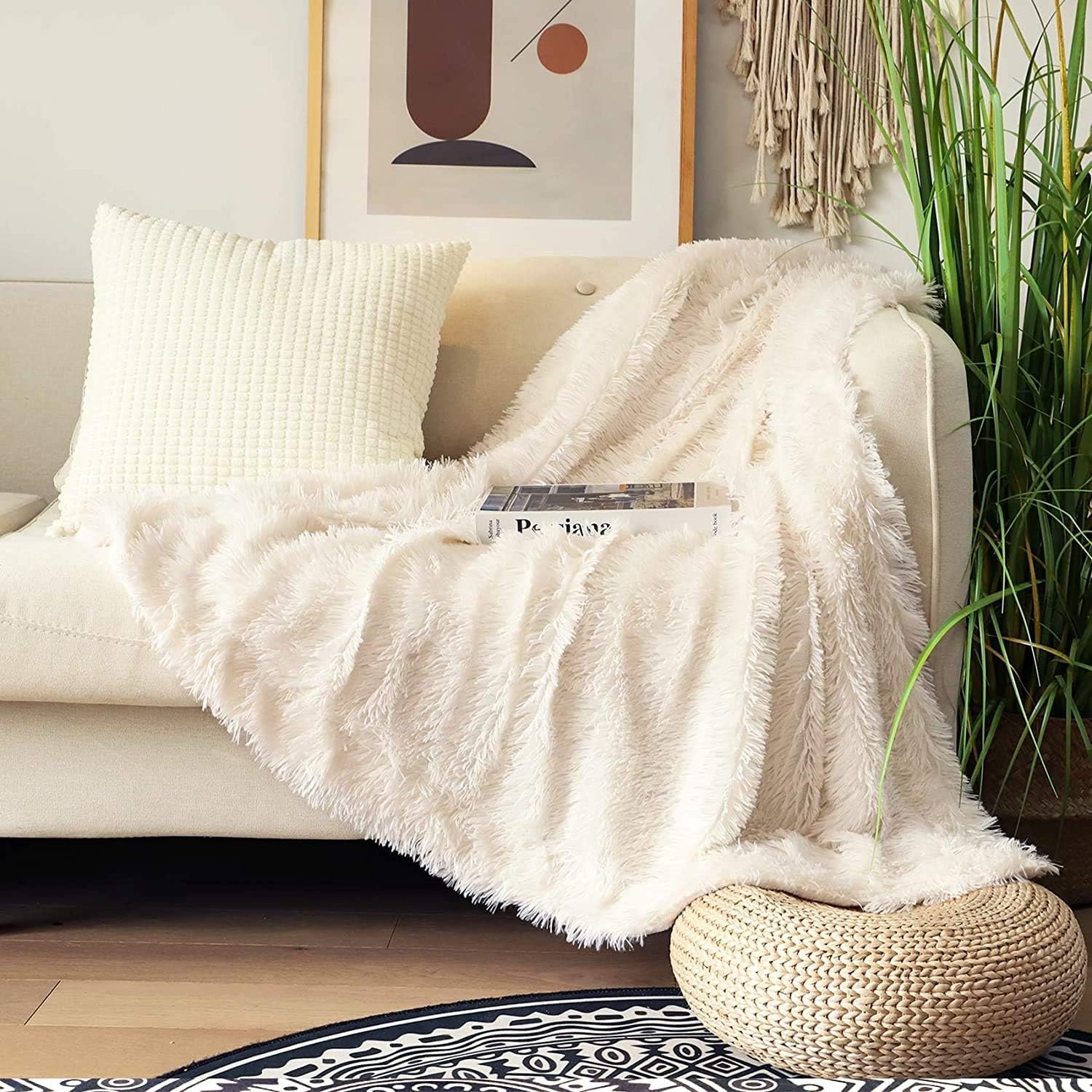 Cream White Reversible Faux Fur Shaggy Throw - Image 2