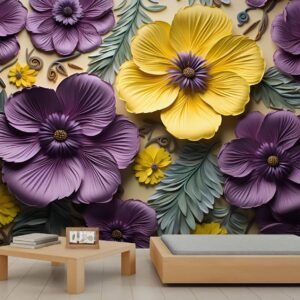 3D Flower Wall Mural Relief Elegant Wallpaper