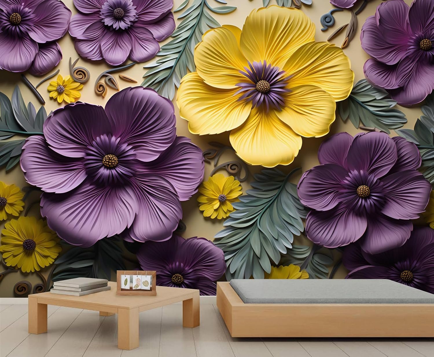 3D Flower Wall Mural Relief Elegant Wallpaper