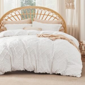 Boho 4-Piece Duvet Cover with Fitted Sheet White