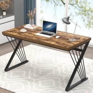 53-Inch Modern Wood and Metal Home Office Computer Desk Rustic Brown
