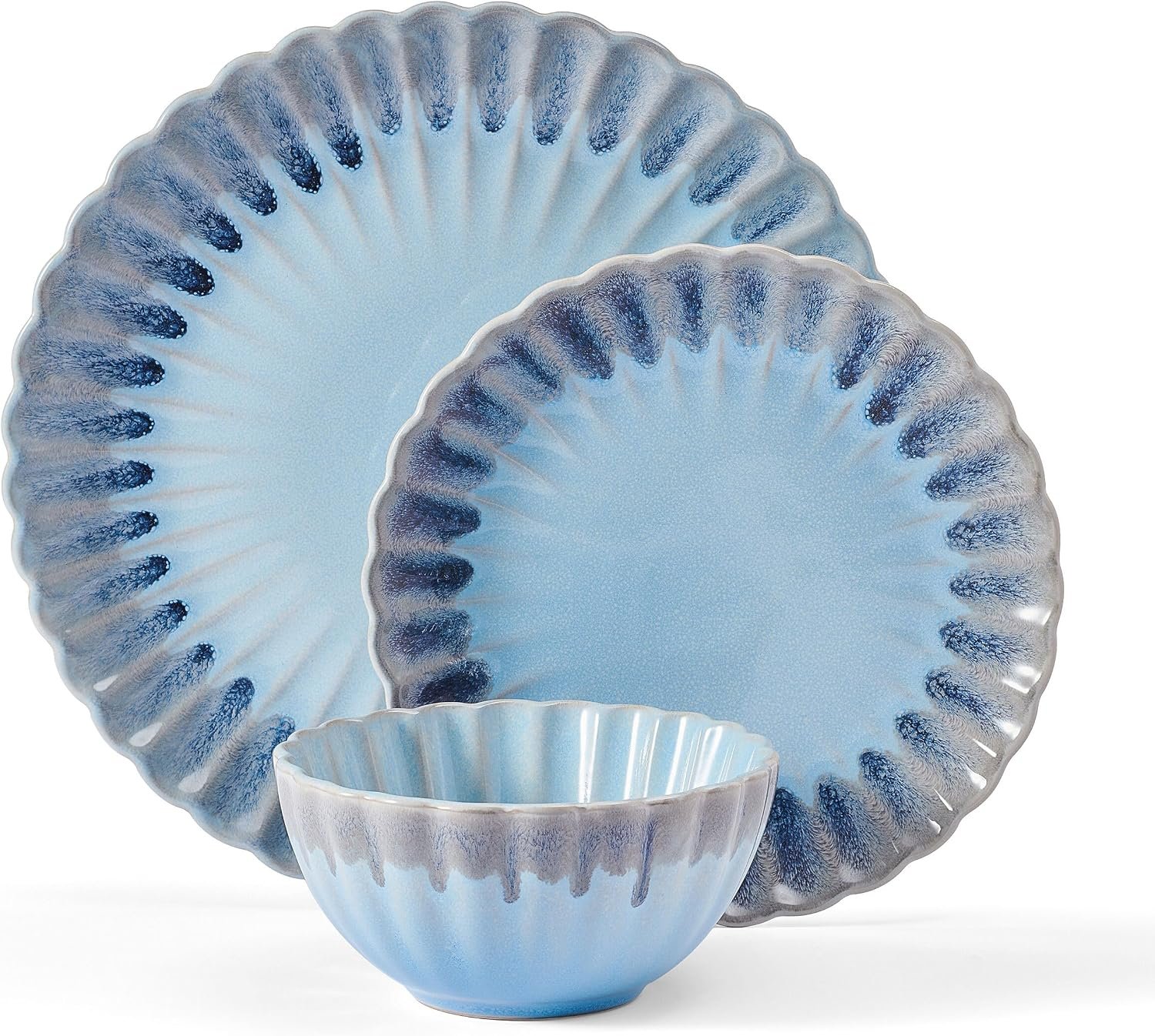 12-Piece Scalloped Rim Plate and Bowl Dinnerware Set - Image 2