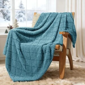 Slate Blue Fuzzy Jacquard Waffle Fleece Throw