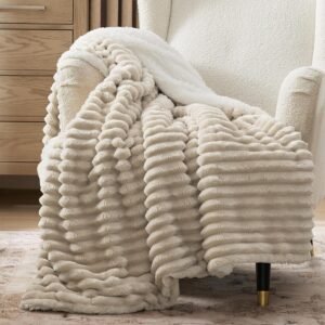 Beige Super Soft Cozy Fleece Throw