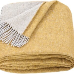 Mustard Yellow Light Grey Wool Throw