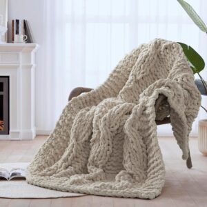 Hand-Knitted Chunky Warm Crochet Throw Linen