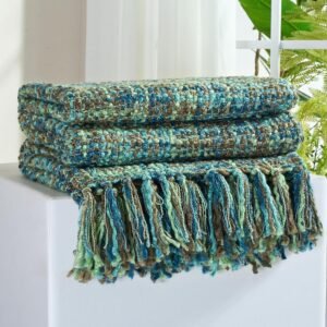 Green Cable Knit Tassel Throw