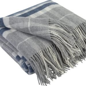 Grey Blue White Tartan Cashmere Throw