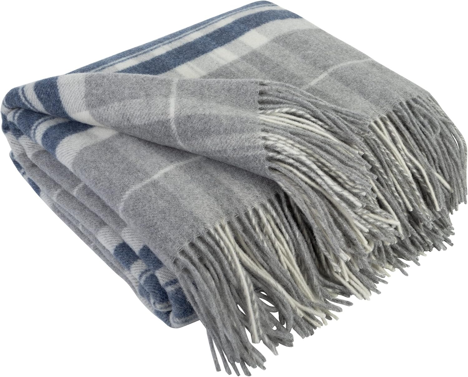 Grey Blue White Tartan Cashmere Throw