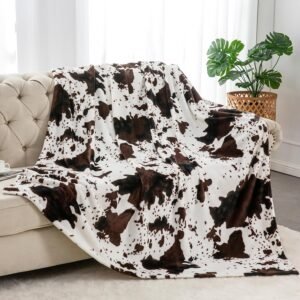 Brown Cow Print Plush Fleece Throw