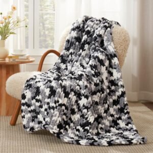 Space-Dyed Black Chenille Chunky Knit Throw